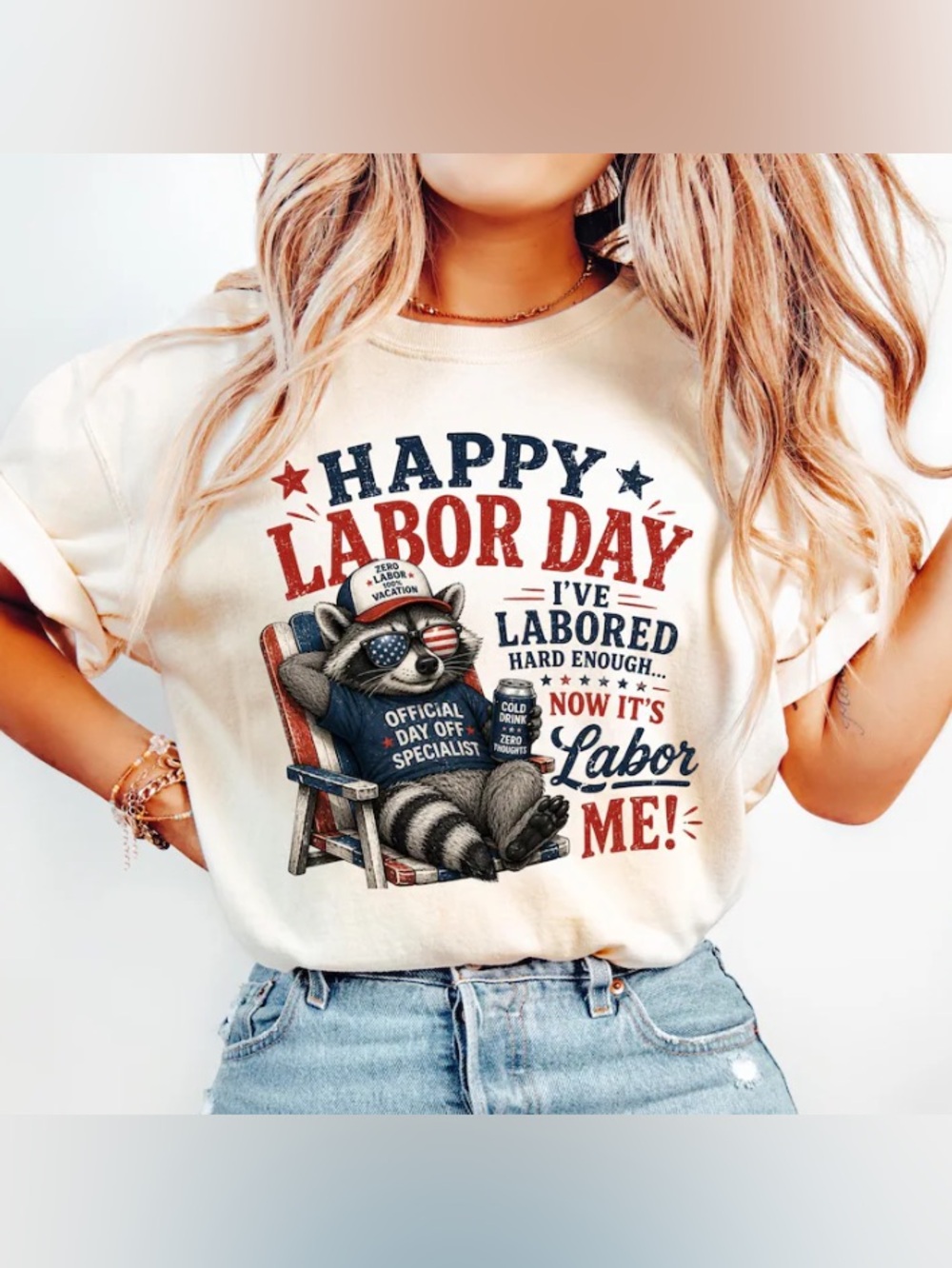 Happy Labor Day Raccoon Graphic Tee, Holiday Patriotic RaccoonT-Shirt